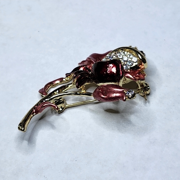 Betsey Johnson Red Tulip Pin Brooch Rhinestones - Picture 3 of 5